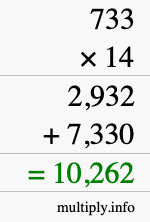 How to calculate 733 times 14 using long multiplication