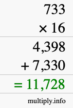 How to calculate 733 times 16 using long multiplication