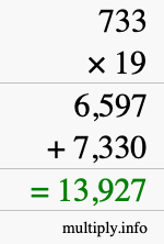 How to calculate 733 times 19 using long multiplication