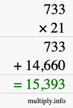 How to calculate 733 times 21 using long multiplication