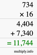 How to calculate 734 times 16 using long multiplication