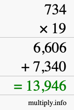 How to calculate 734 times 19 using long multiplication