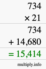 How to calculate 734 times 21 using long multiplication