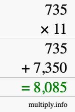 How to calculate 735 times 11 using long multiplication How to calculate 735 times 11 using long multiplication