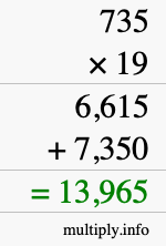 How to calculate 735 times 19 using long multiplication