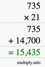 How to calculate 735 times 21 using long multiplication