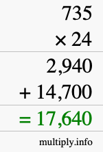 How to calculate 735 times 24 using long multiplication
