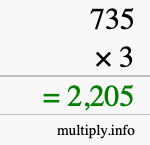 How to calculate 735 times 3 using long multiplication