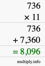 How to calculate 736 times 11 using long multiplication How to calculate 736 times 11 using long multiplication