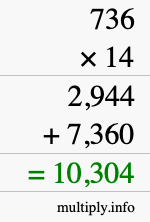 How to calculate 736 times 14 using long multiplication