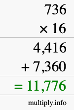 How to calculate 736 times 16 using long multiplication
