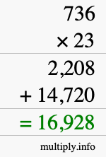 How to calculate 736 times 23 using long multiplication