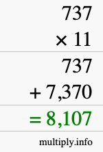 How to calculate 737 times 11 using long multiplication