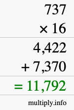 How to calculate 737 times 16 using long multiplication