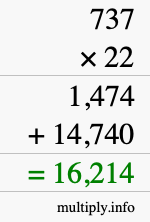 How to calculate 737 times 22 using long multiplication