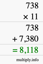 How to calculate 738 times 11 using long multiplication
