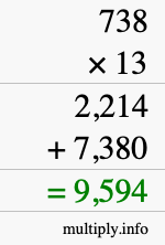 How to calculate 738 times 13 using long multiplication
