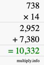 How to calculate 738 times 14 using long multiplication