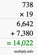 How to calculate 738 times 19 using long multiplication