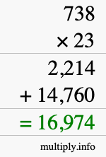 How to calculate 738 times 23 using long multiplication