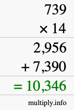 How to calculate 739 times 14 using long multiplication