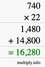 How to calculate 740 times 22 using long multiplication