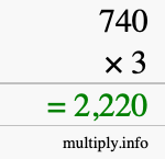 How to calculate 740 times 3 using long multiplication