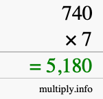 How to calculate 740 times 7 using long multiplication