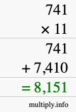 How to calculate 741 times 11 using long multiplication
