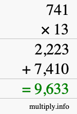 How to calculate 741 times 13 using long multiplication