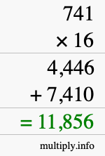 How to calculate 741 times 16 using long multiplication