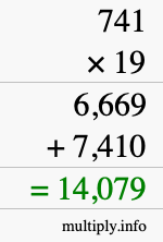 How to calculate 741 times 19 using long multiplication