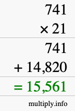 How to calculate 741 times 21 using long multiplication
