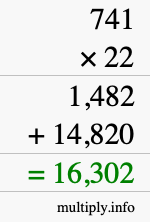 How to calculate 741 times 22 using long multiplication