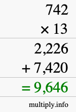 How to calculate 742 times 13 using long multiplication