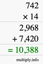 How to calculate 742 times 14 using long multiplication