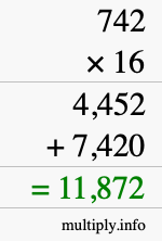 How to calculate 742 times 16 using long multiplication