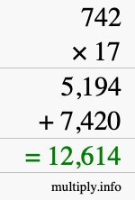 How to calculate 742 times 17 using long multiplication
