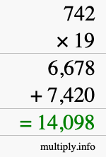 How to calculate 742 times 19 using long multiplication