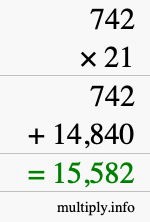 How to calculate 742 times 21 using long multiplication