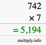 How to calculate 742 times 7 using long multiplication