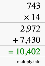How to calculate 743 times 14 using long multiplication