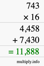 How to calculate 743 times 16 using long multiplication