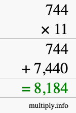 How to calculate 744 times 11 using long multiplication