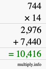 How to calculate 744 times 14 using long multiplication