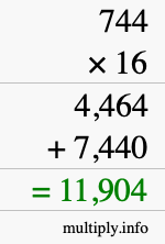 How to calculate 744 times 16 using long multiplication