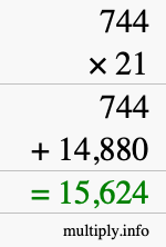 How to calculate 744 times 21 using long multiplication