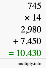How to calculate 745 times 14 using long multiplication