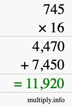 How to calculate 745 times 16 using long multiplication
