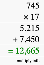 How to calculate 745 times 17 using long multiplication How to calculate 745 times 17 using long multiplication